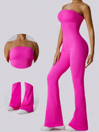 Solid Color Seamless Tube Top Bodysuit - Slimming Jumpsuit Stretch Flare Pants