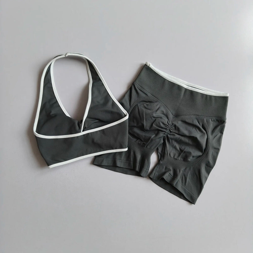 Sexy Splicing Gathering Sports Vest - High Elasticity & Hip Lifting Fitness Set
