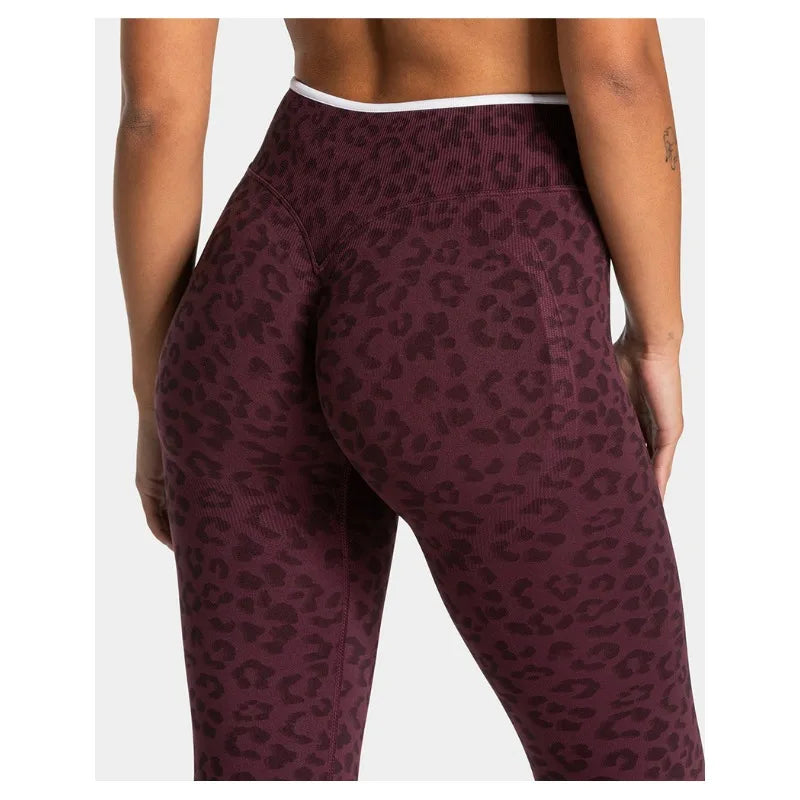 High-waist Leopard Print Slim Yoga Pants - High Elasticity, Skin-friendly, Running and Fitness Women's Long Pants