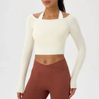 Long Sleeve T-Shirt for Women - Off Shoulder, Sexy Tight Gym Workout Top