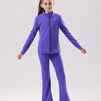 Kids' UV Protection Yoga Set European & American Style Long Sleeve Workout Outfit - Breathable Solid Color Sportswear for Girls