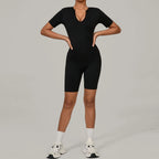 One-piece Yoga Suit U Collar Short Sleeve Fitness Jumpsuit