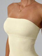 Solid Color Seamless Tube Top Bodysuit - Slimming Jumpsuit Stretch Flare Pants