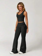 2-Piece Yoga Set Vest And Flared Pants - High Stretch Sportswear Comfortable Fitness Outfit