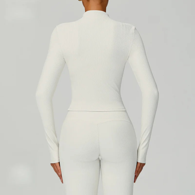 Threaded Stand Collar Slim Fit Yoga Jacket - Slimming Outdoor Windproof Top