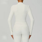 Threaded Stand Collar Slim Fit Yoga Jacket - Slimming Outdoor Windproof Top