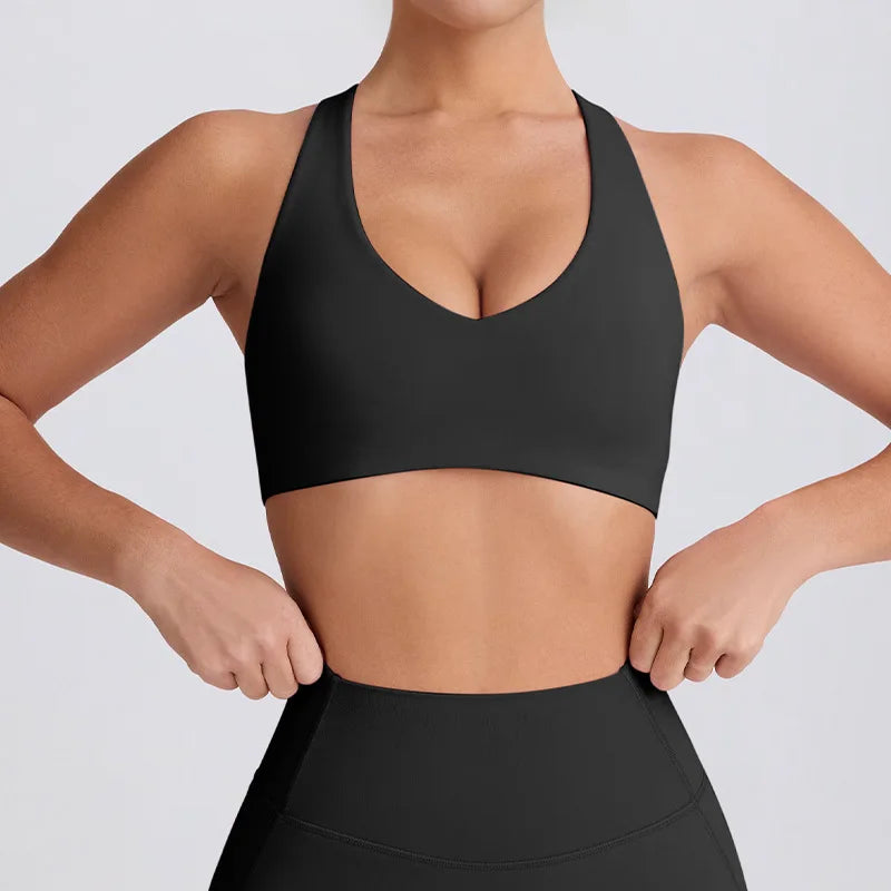 Naked Feel Quick-Dry Yoga Set - Strappy Sports Bra & Seamless Leggings