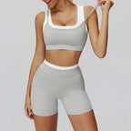 Gym Shorts Sets Tracksuit - Two Fake Pieces Contrasting Color