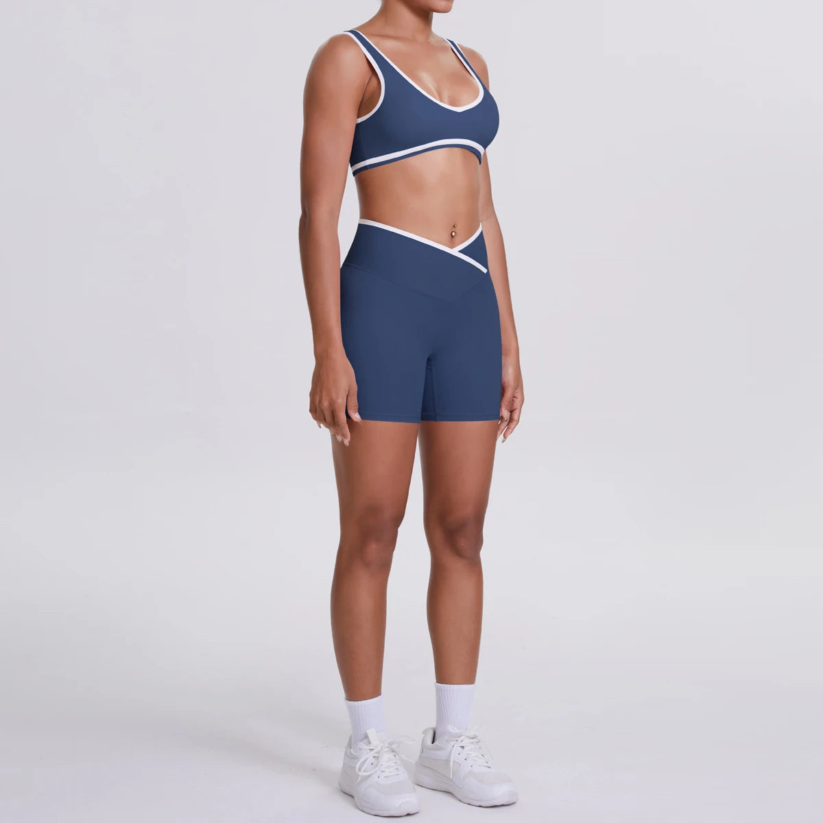 New Yoga Bra Fitness Shorts Set - High Waist Crossover Design