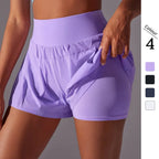 New Solid Color Mesh Double Layer Breathable Athletic Shorts - Running Fitness