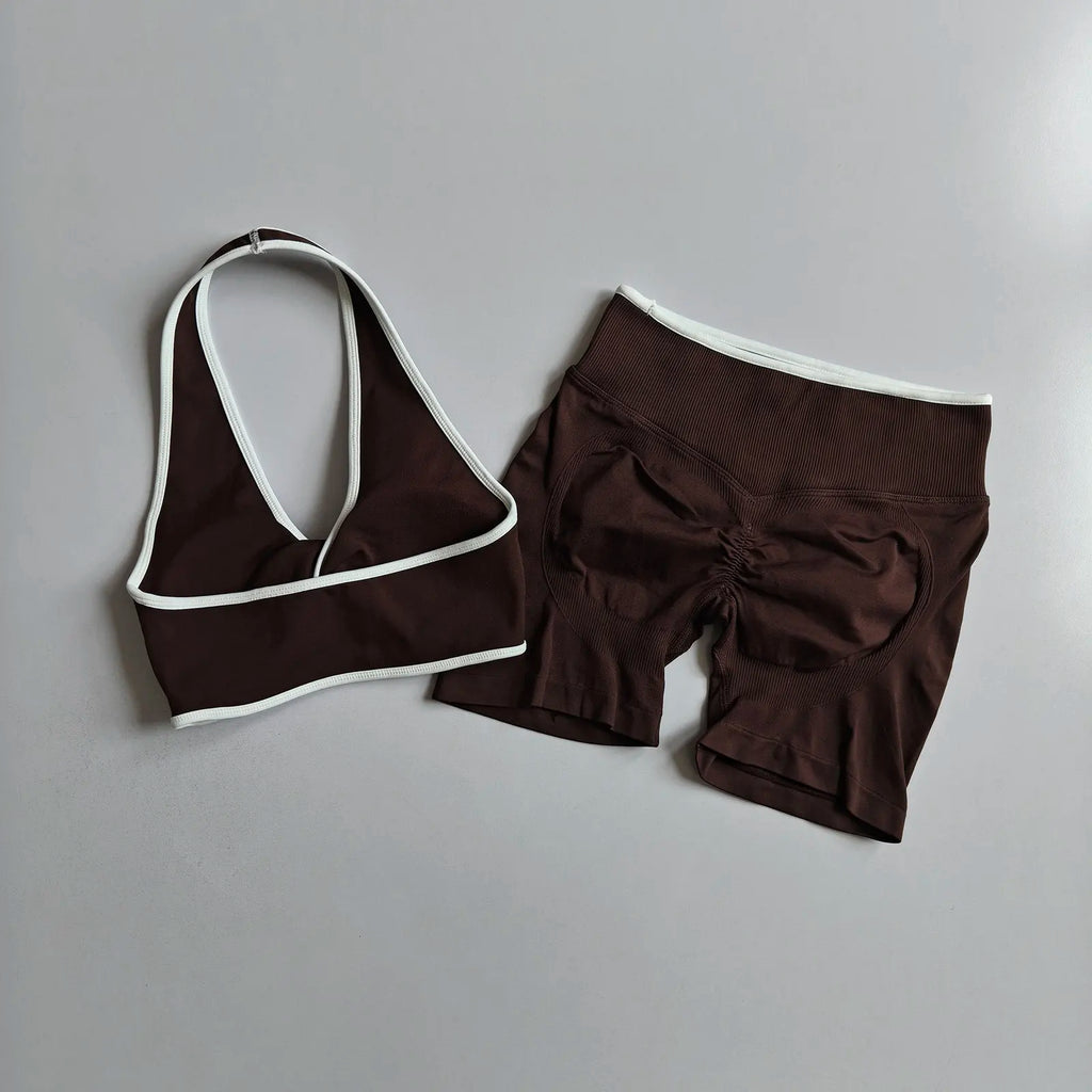 Sexy Splicing Gathering Sports Vest - High Elasticity & Hip Lifting Fitness Set