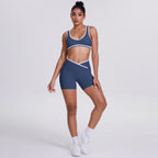 New Yoga Bra Fitness Shorts Set - High Waist Crossover Design