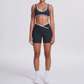 New Yoga Bra Fitness Shorts Set - High Waist Crossover Design