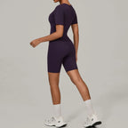 One-piece Yoga Suit U Collar Short Sleeve Fitness Jumpsuit
