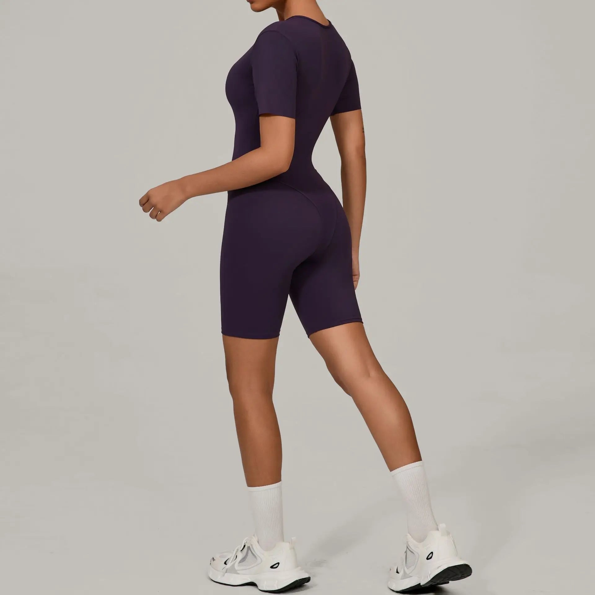 One-piece Yoga Suit U Collar Short Sleeve Fitness Jumpsuit