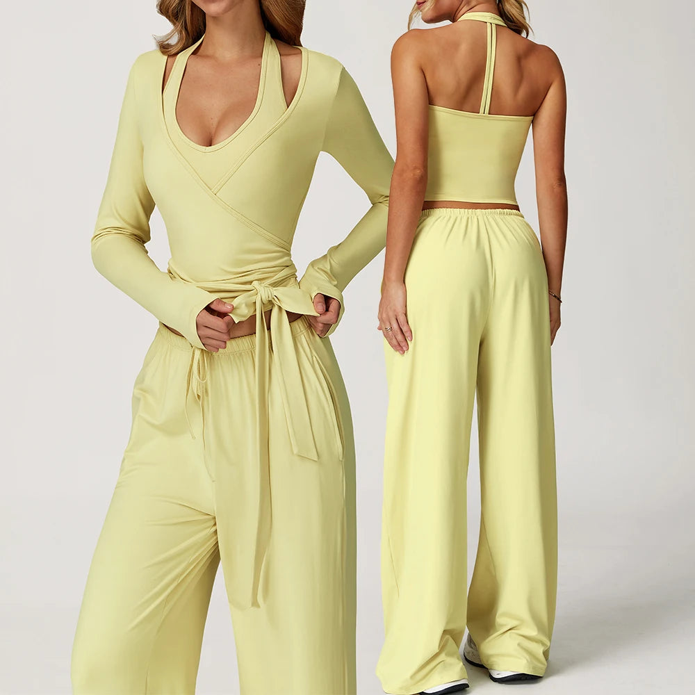 Gym Fitness Set Tracksuit - Sports Bra Flared Trousers Suit