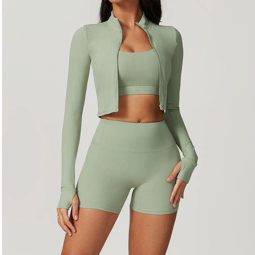 3 Piece Yoga Set - Fitness Zipper Long Sleeve