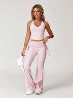 2-Piece Yoga Set Vest And Flared Pants - High Stretch Sportswear Comfortable Fitness Outfit