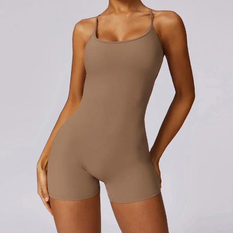 Seamless One Piece Suit - Sexy V-Back Shorts Sports Jumpsuit
