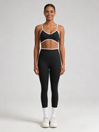 2Pcs Contrast Trim Yoga Outfit - Spaghetti Strap Sports Bra High Waist Leggings