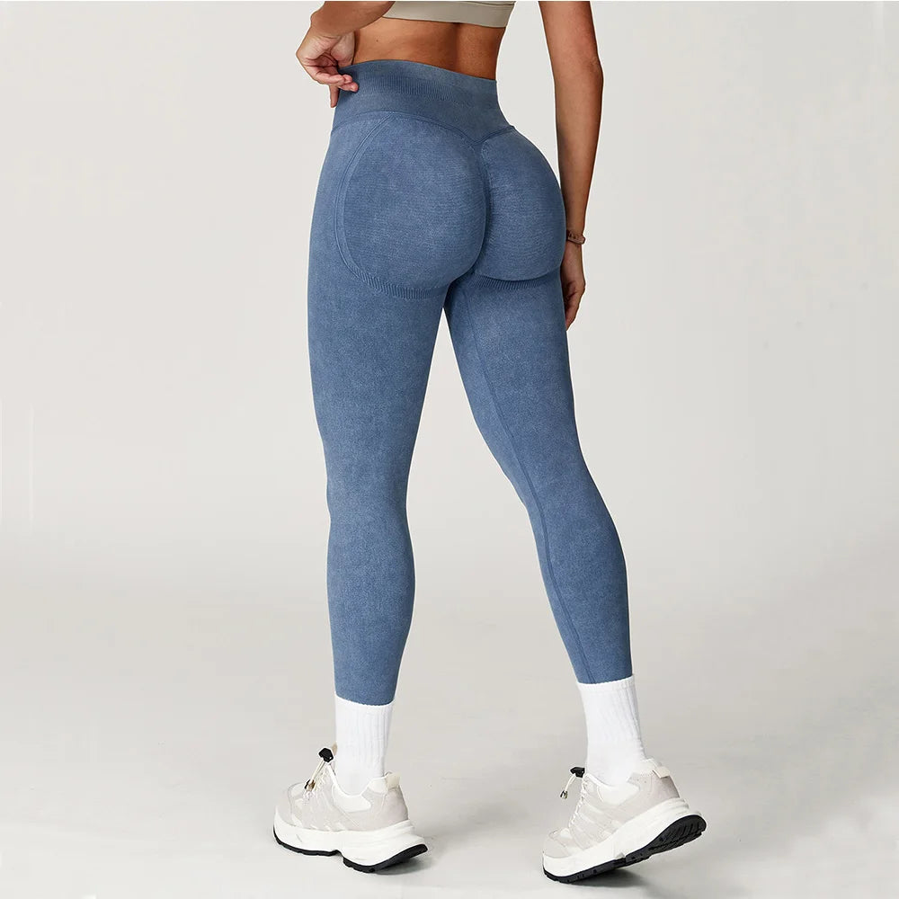 Seamless Yoga Pants High Waist Ribbed Gym Wear - Scrunch Bum Tights