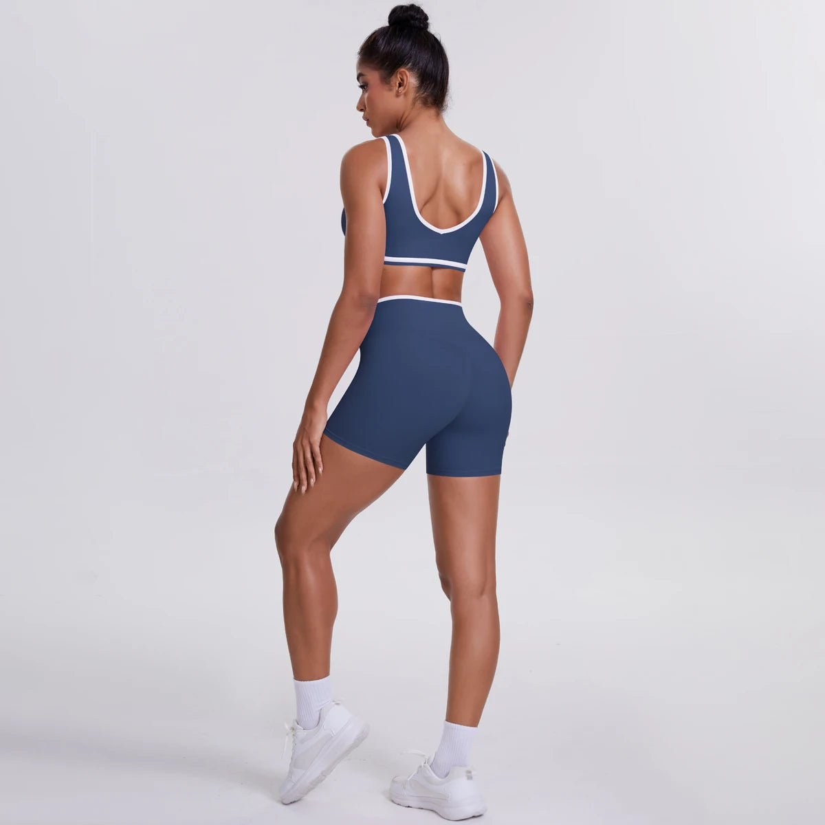 New Yoga Bra Fitness Shorts Set - High Waist Crossover Design