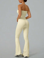 Solid Color Seamless Tube Top Bodysuit - Slimming Jumpsuit Stretch Flare Pants