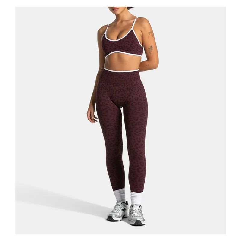 High-waist Leopard Print Slim Yoga Pants - High Elasticity, Skin-friendly, Running and Fitness Women's Long Pants