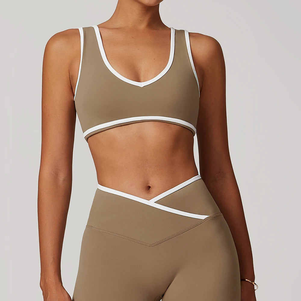 V-Neck Sports Bra Top - Push Up Gym Top