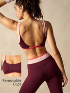 Color-Blocked Backless Sports Bra And Leggings Set