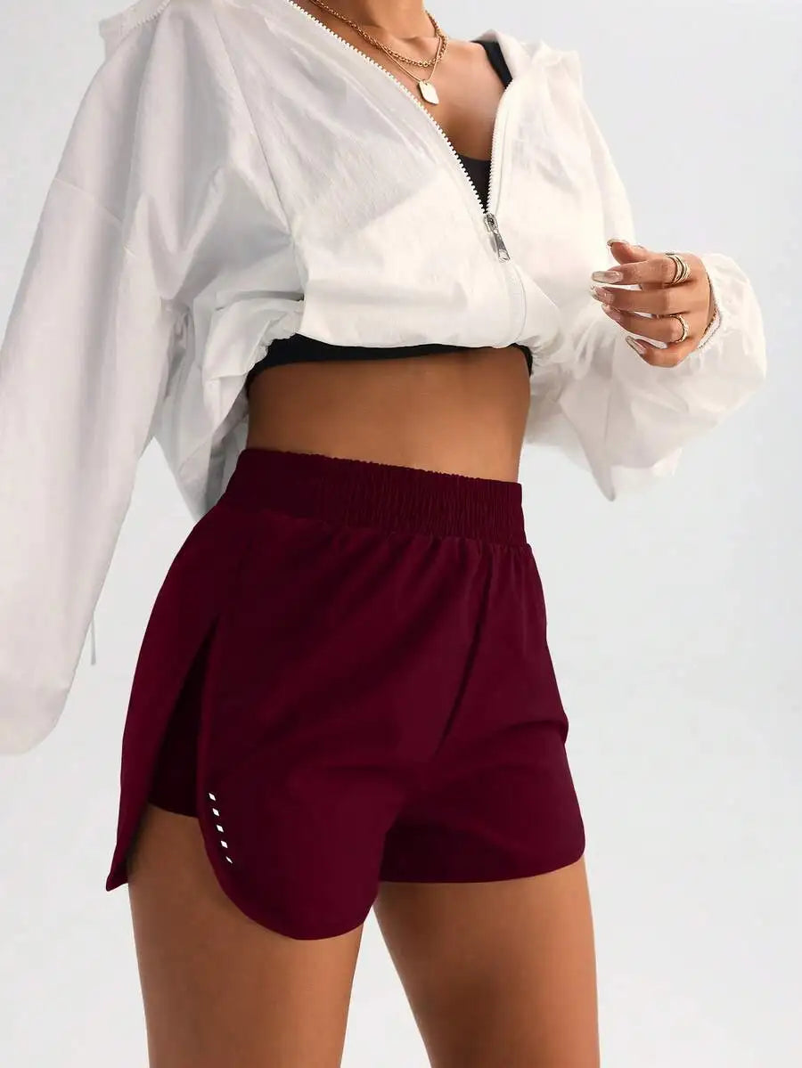 High-Waisted Slimming Workout Shorts With Side Slit 4-Way Stretch