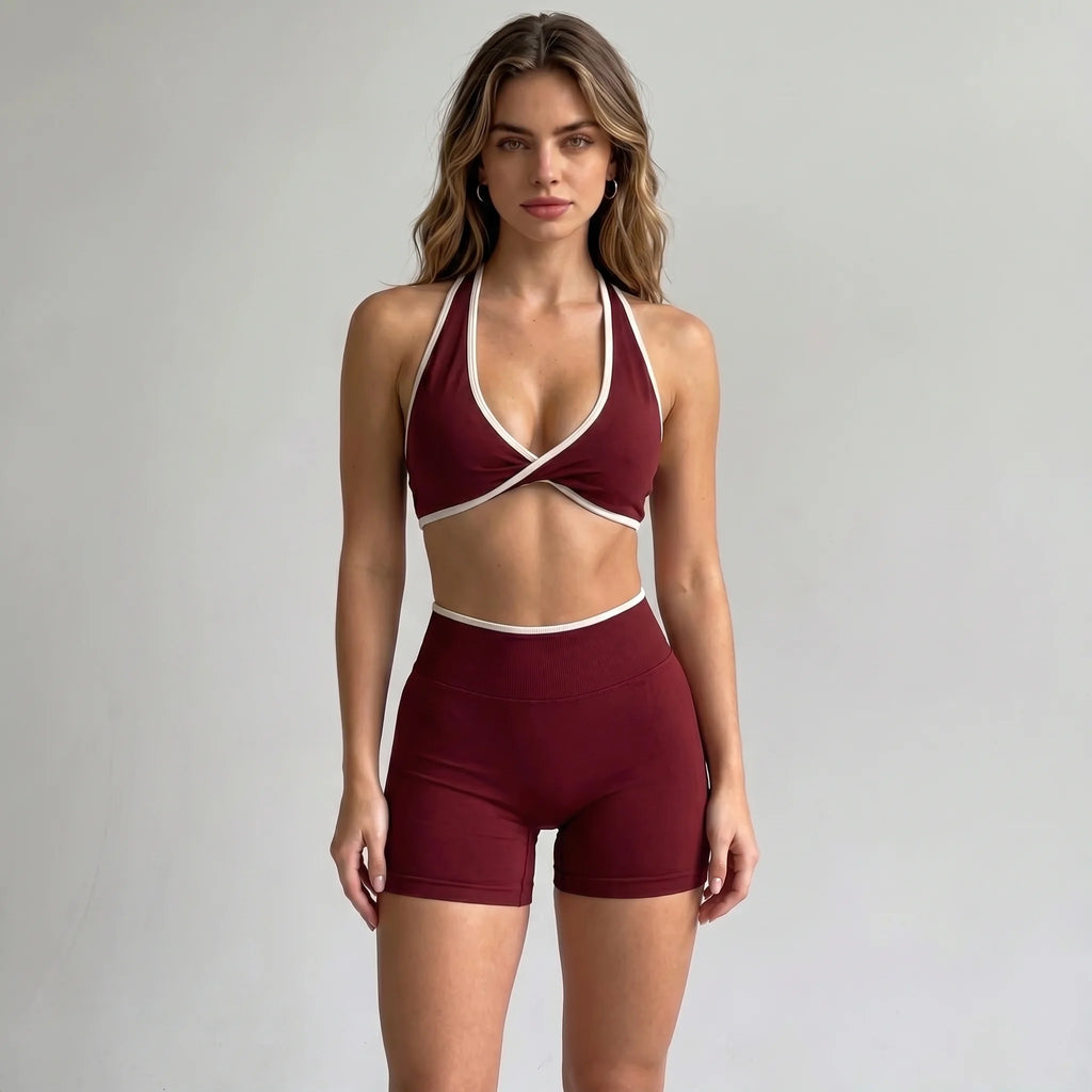 Sexy Splicing Gathering Sports Vest - High Elasticity & Hip Lifting Fitness Set