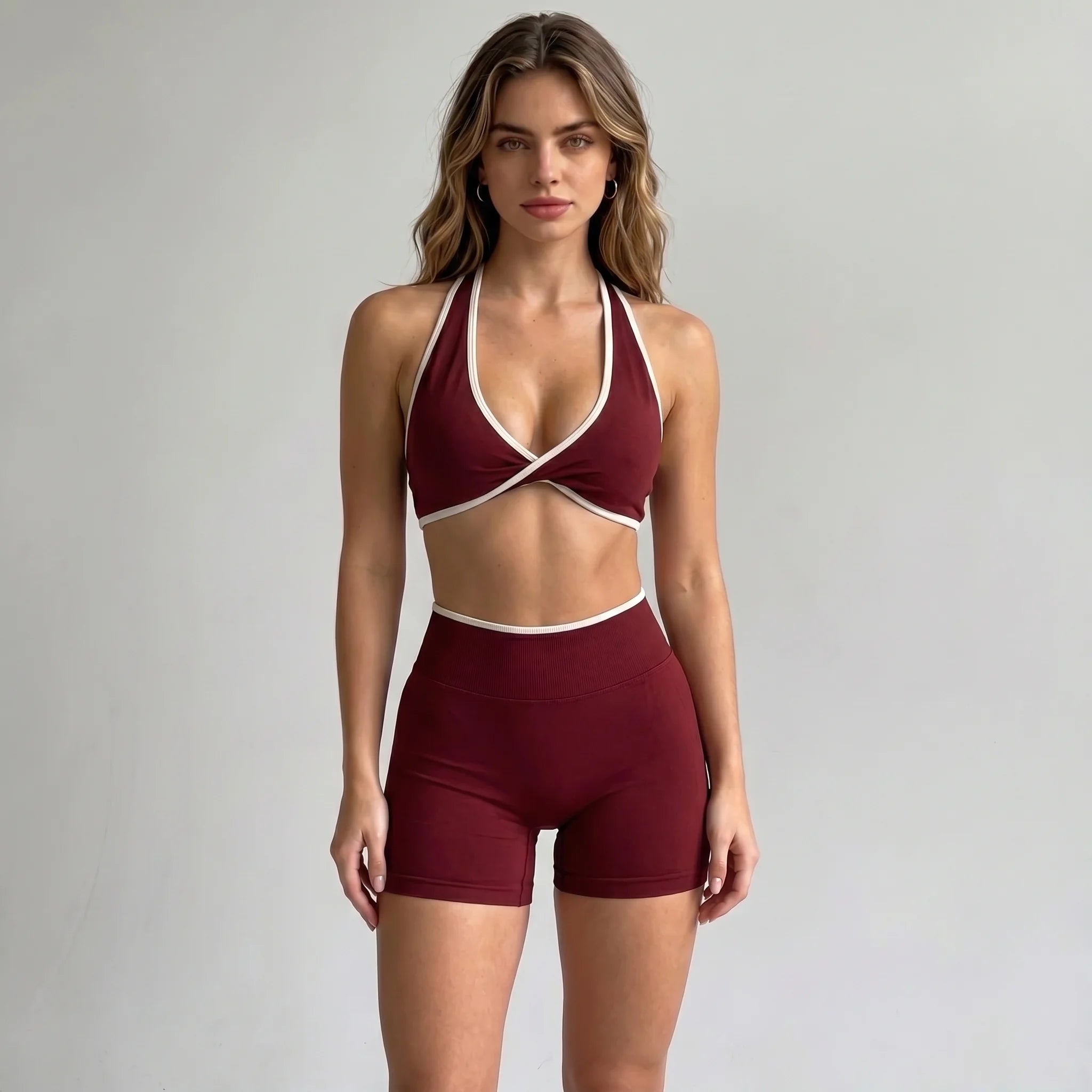 Sexy Splicing Gathering Sports Vest - High Elasticity & Hip Lifting Fitness Set