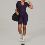 One-piece Yoga Suit U Collar Short Sleeve Fitness Jumpsuit