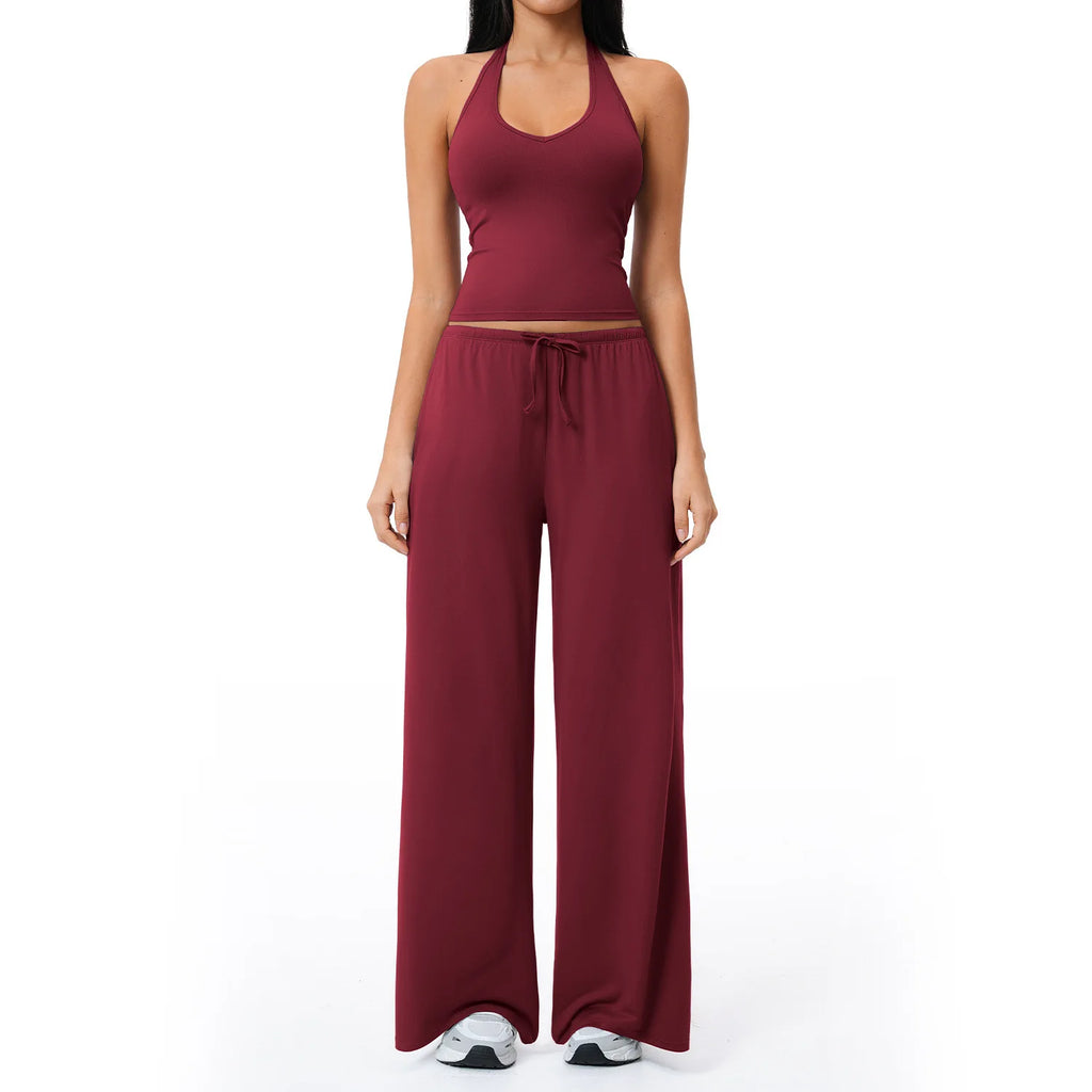Gym Fitness Set Tracksuit - Sports Bra Flared Trousers Suit