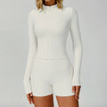 Threaded Stand Collar Slim Fit Yoga Jacket - Slimming Outdoor Windproof Top