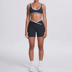 New Yoga Bra Fitness Shorts Set - High Waist Crossover Design