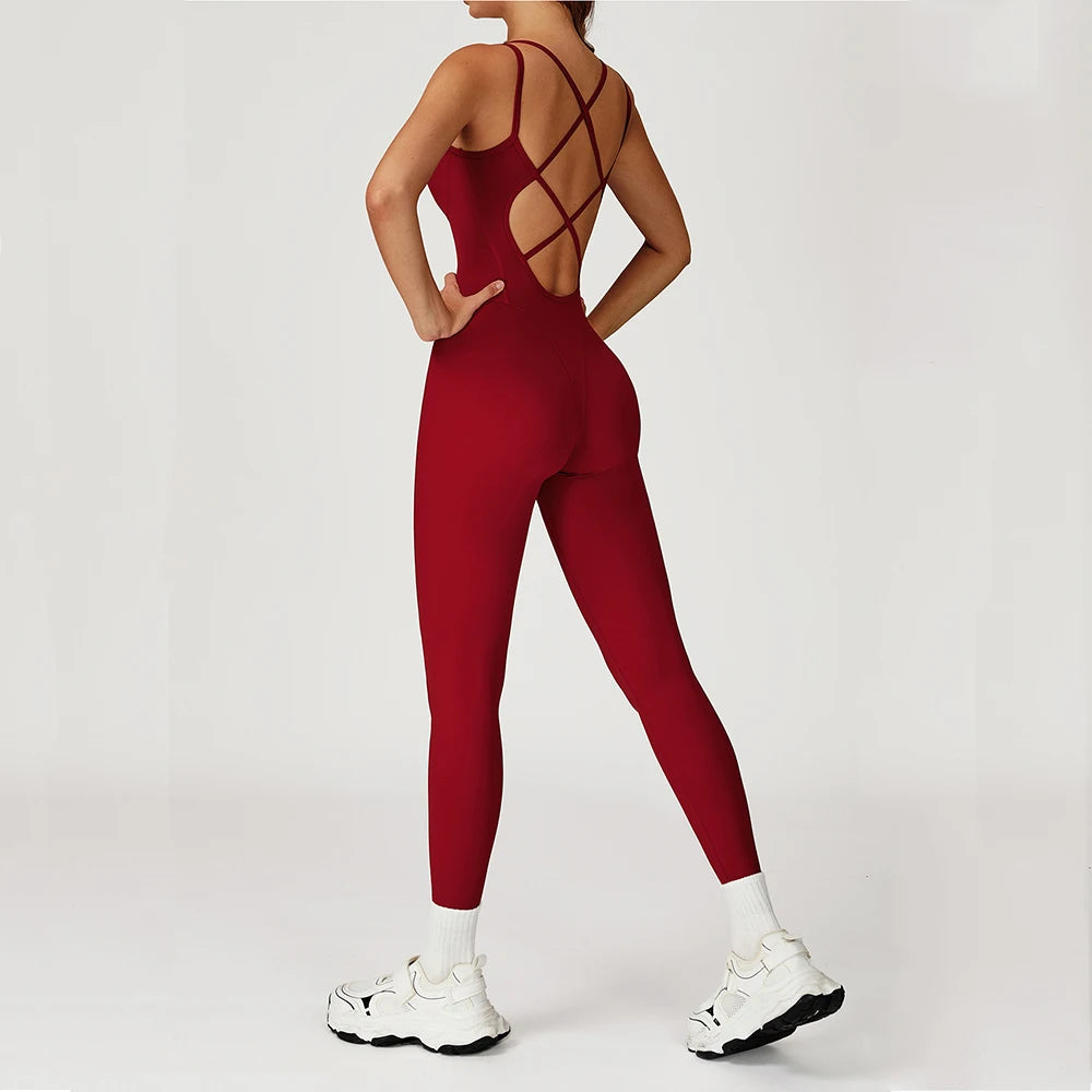 Sexy Fitness Jumpsuit Cross Back Strap