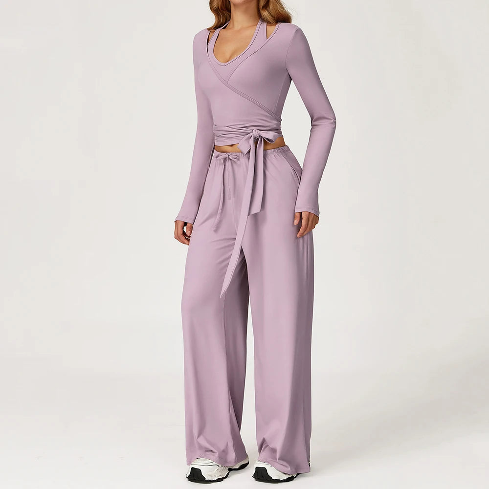 Gym Fitness Set Tracksuit - Sports Bra Flared Trousers Suit