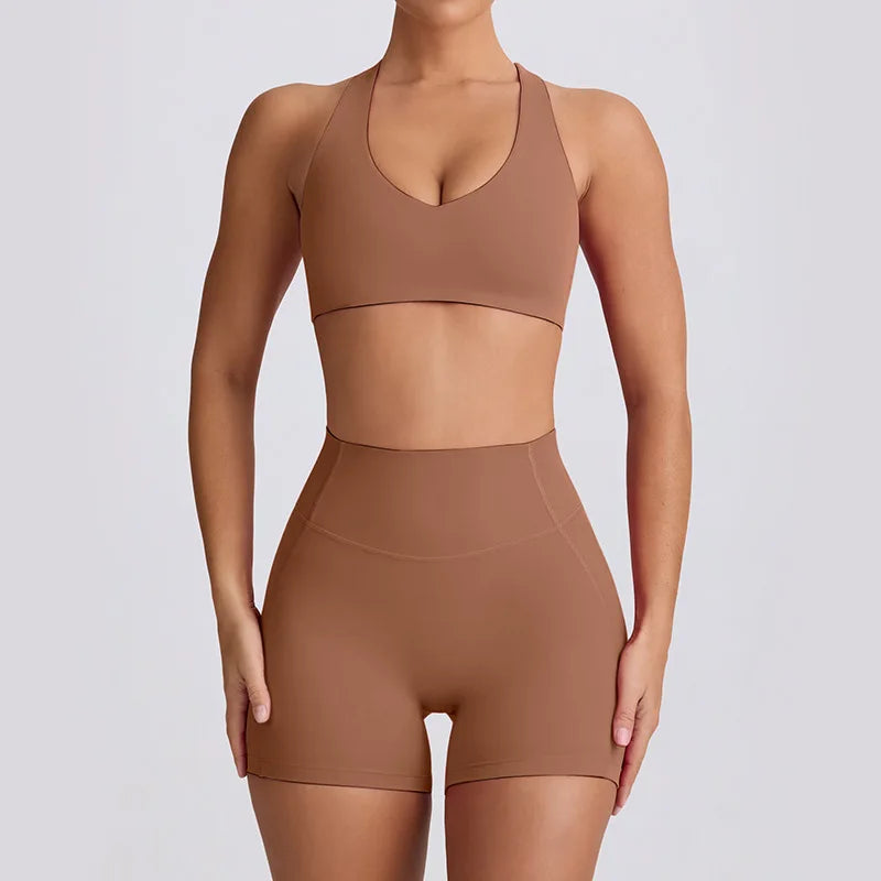 Naked Feel Quick-Dry Yoga Set - Strappy Sports Bra & Seamless Leggings