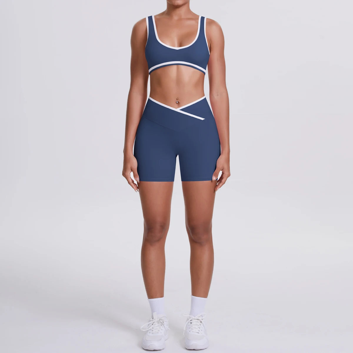 New Yoga Bra Fitness Shorts Set - High Waist Crossover Design