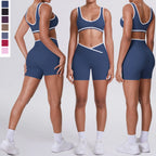 New Yoga Bra Fitness Shorts Set - High Waist Crossover Design