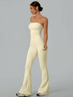 Solid Color Seamless Tube Top Bodysuit - Slimming Jumpsuit Stretch Flare Pants