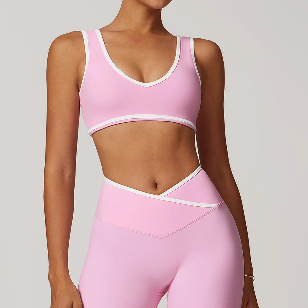 V-Neck Sports Bra Top - Push Up Gym Top