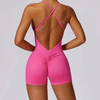 Seamless One Piece Suit - Sexy V-Back Shorts Sports Jumpsuit