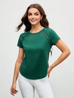 Solid Color Round Neck Short Sleeve Raglan T-Shirt Breathable Gym Top
