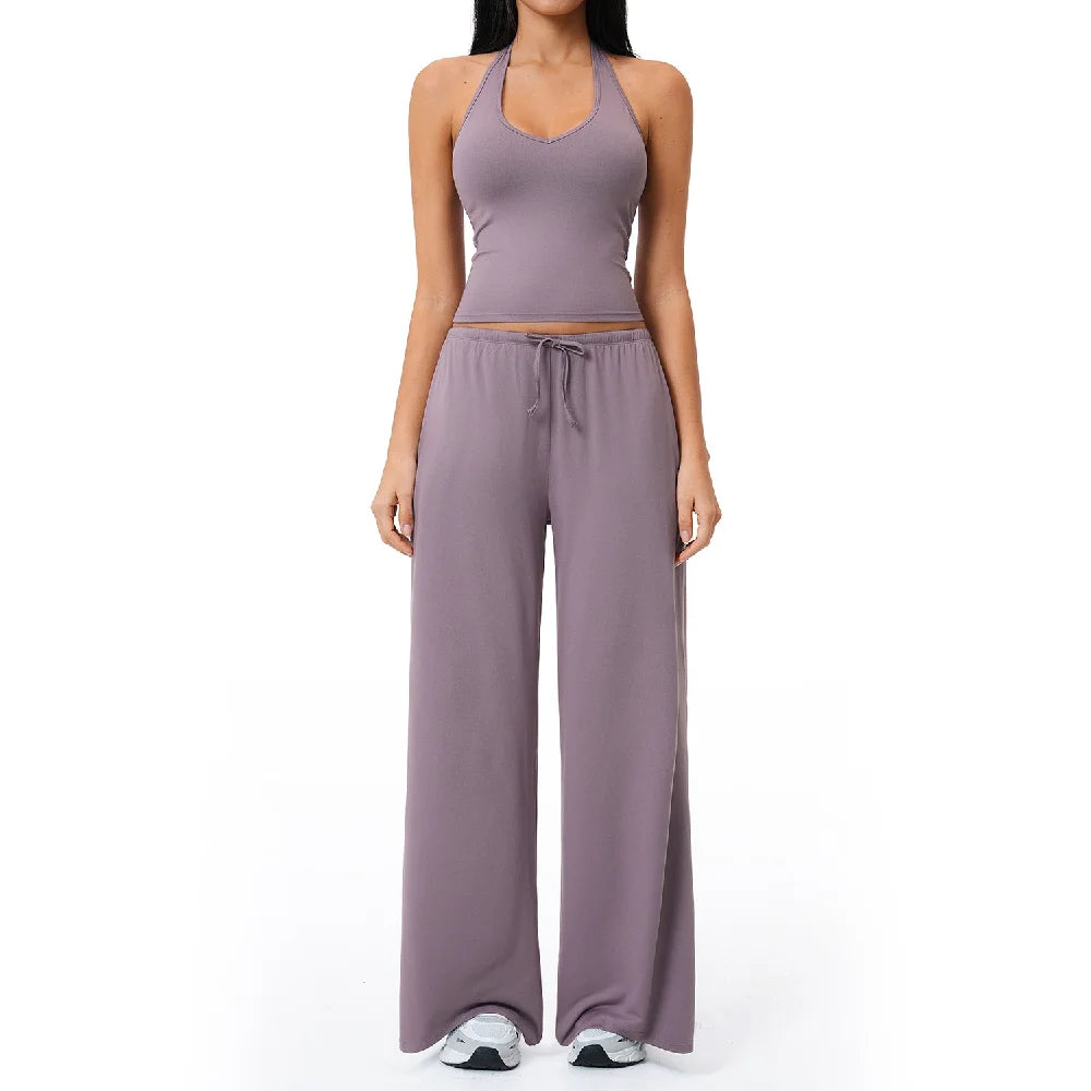 Gym Fitness Set Tracksuit - Sports Bra Flared Trousers Suit