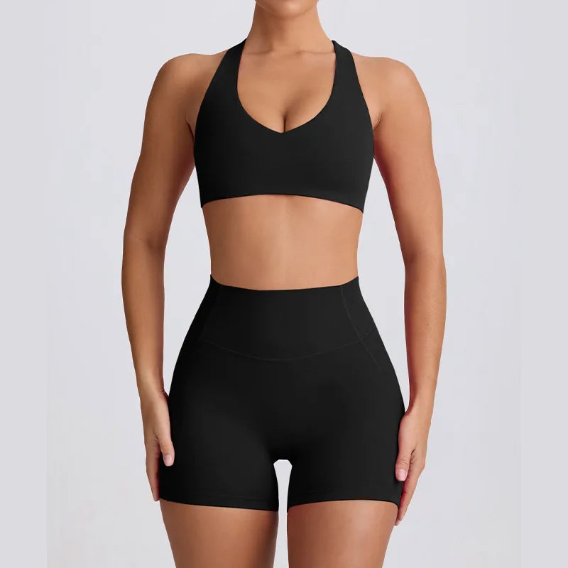 Naked Feel Quick-Dry Yoga Set - Strappy Sports Bra & Seamless Leggings