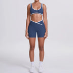 New Yoga Bra Fitness Shorts Set - High Waist Crossover Design