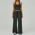 Gym Fitness Set Tracksuit - Sports Bra Flared Trousers Suit